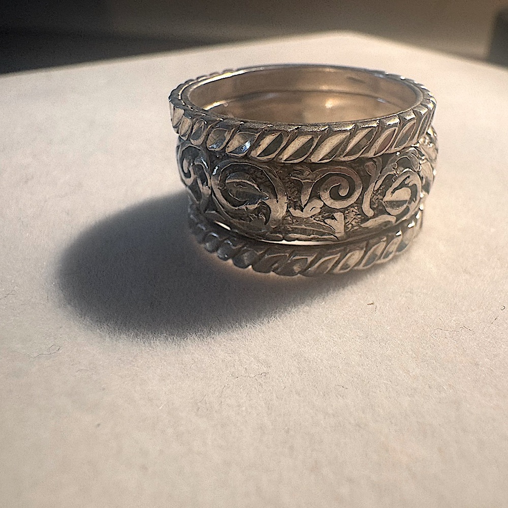 Sterling Silver Set of 3 Stackable Rings with Flourish Design Size 8